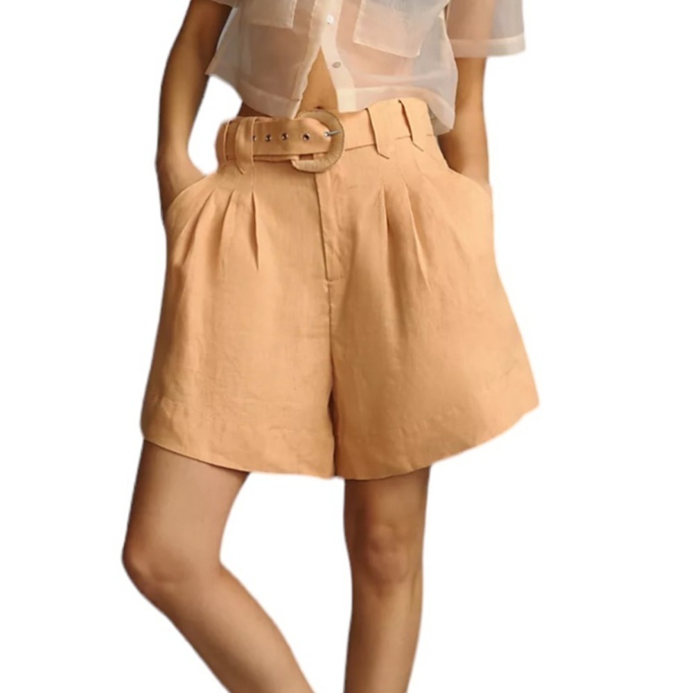 FARM Rio Peach High-Waist Pleated Shorts with Belt